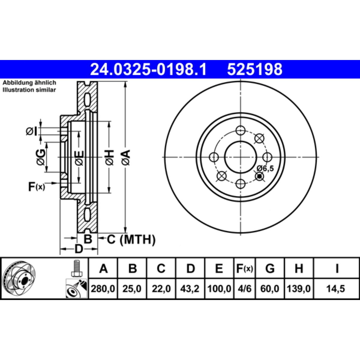 Disque de frein ATE PowerDisc 24.0325-0198.1, 1 pièce