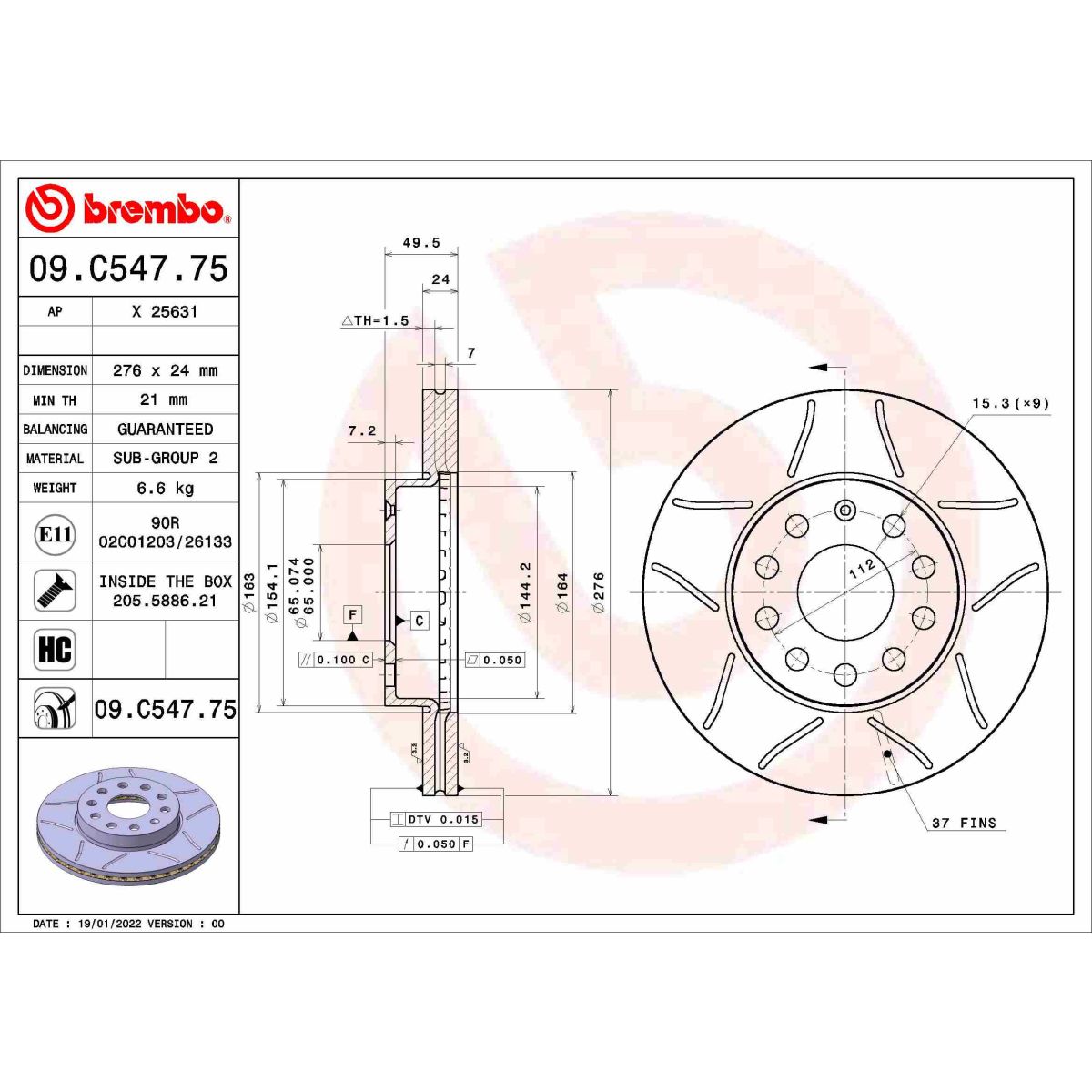 Brembo Bremsscheibe 1 Stück Größe 09 09.C547.75