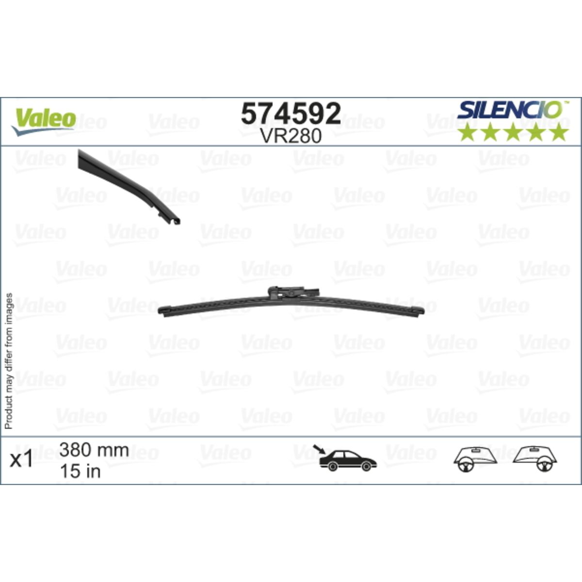 Essuie-glace VALEO 574592, Silencio Longueur 380mm, Arrière, 1 pièce