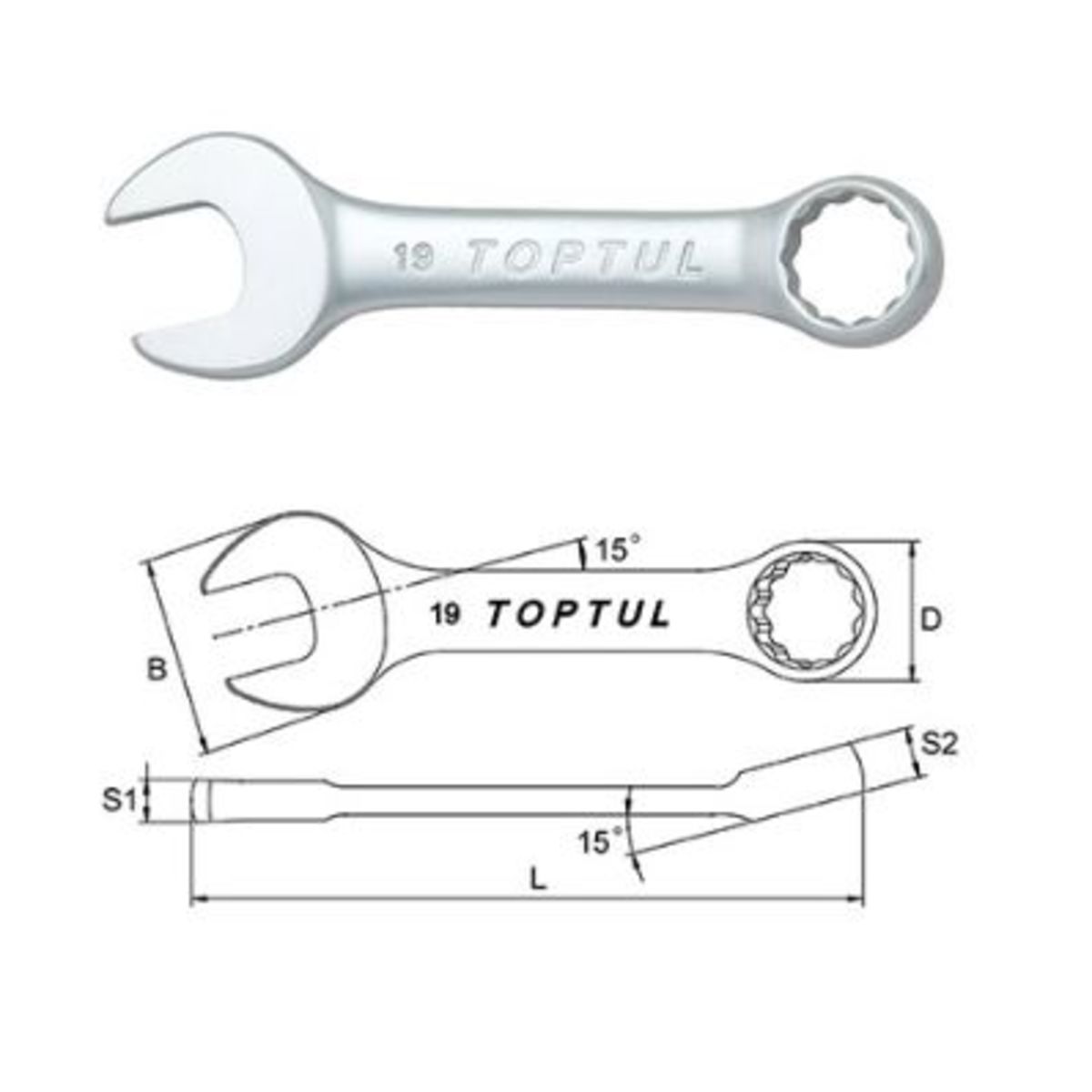 Schraubenschlüssel, Maulschlüssel TOPTUL 18 mm kurz