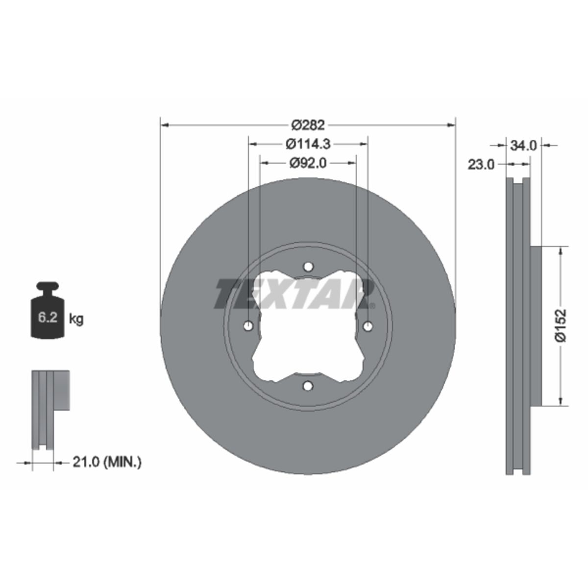 Bremsscheibe TEXTAR 92081600 vorne, bel&uuml;ftet, 1 St&uuml;ck