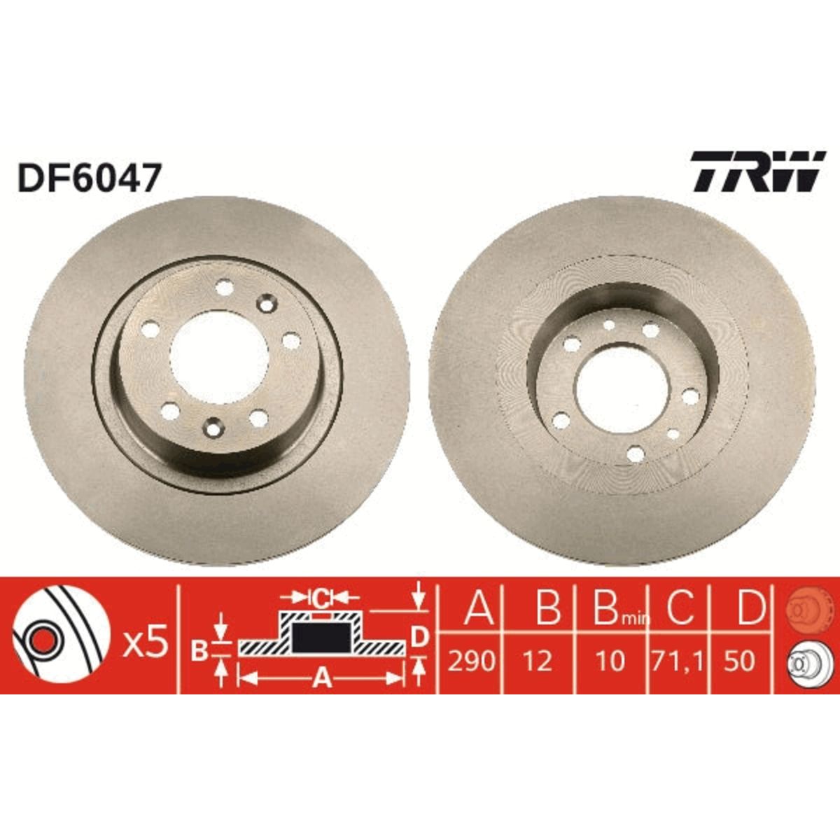 Trw Disco Freno Df6047 Posteriore, Pieno, 1 Pezzo