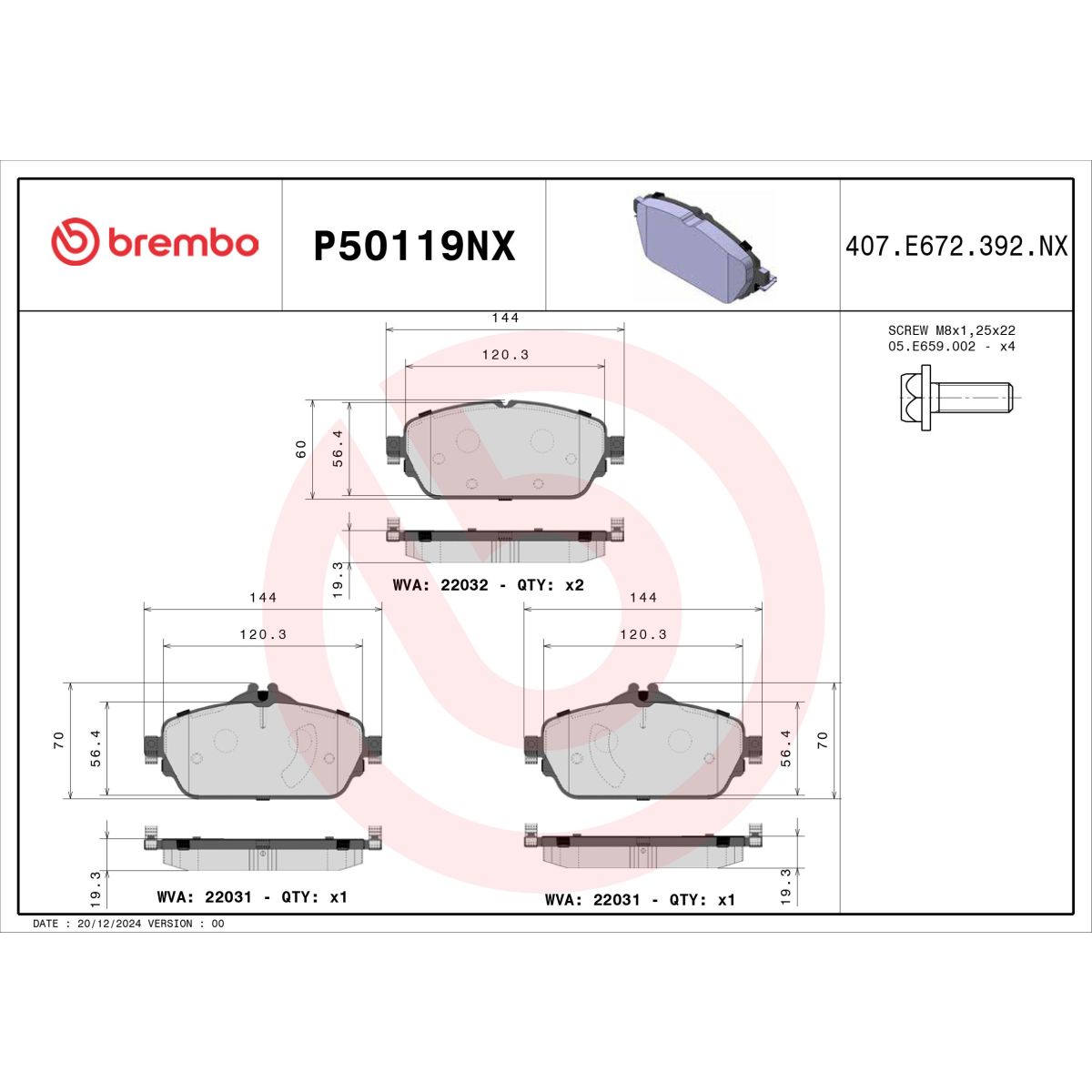 Bremsbelagsatz BREMBO P50119NX