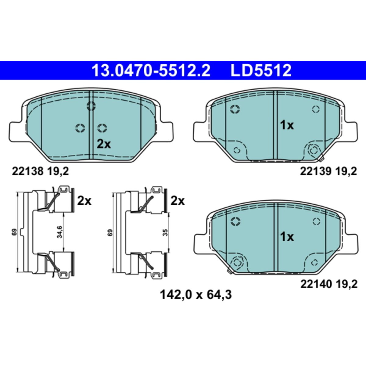 Bremsbelagsatz ATE 13.0470-5512.2, Vorne, Keramik