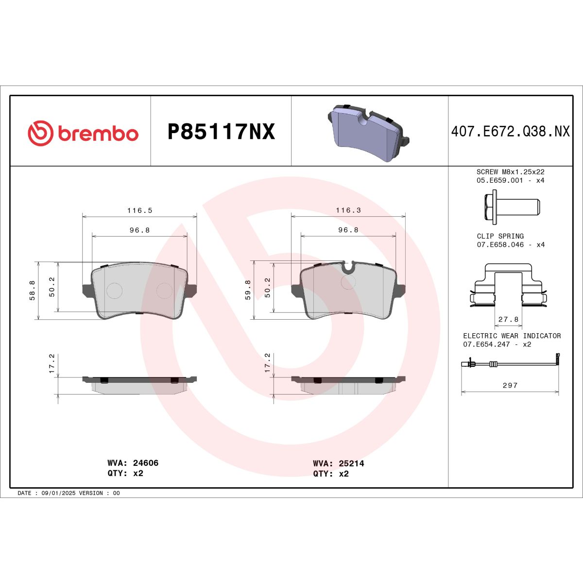 Bremsbelagsatz BREMBO P85117NX