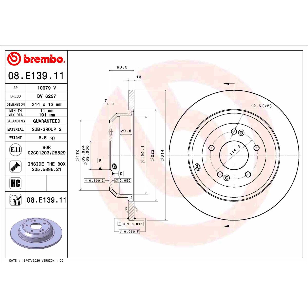 Bremsscheibe BREMBO 08.E139.11 hinten, voll, hochkarbonisiert, 1 St&uuml;ck