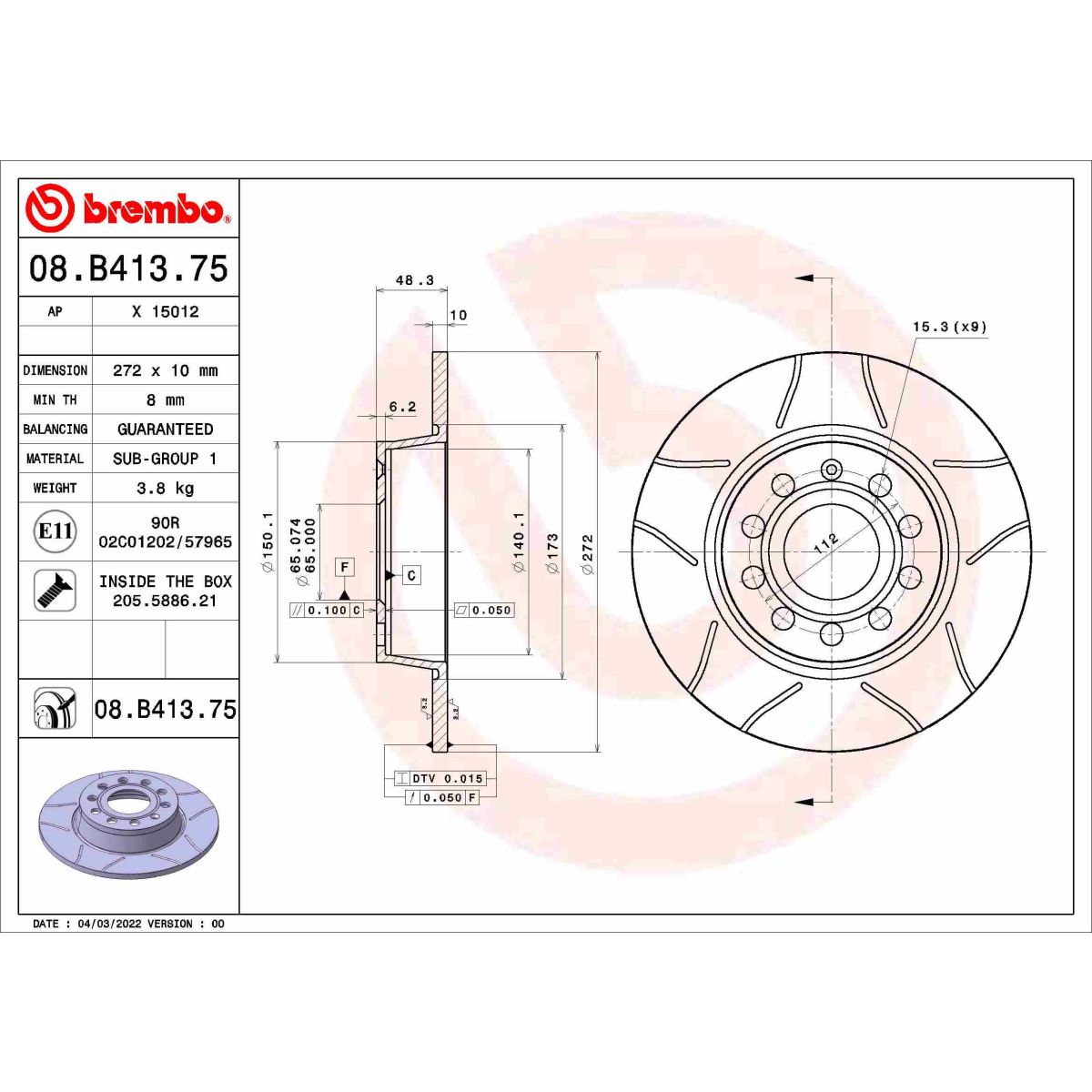 Brembo Bremsscheibe 08.B413.75, 1 Stück