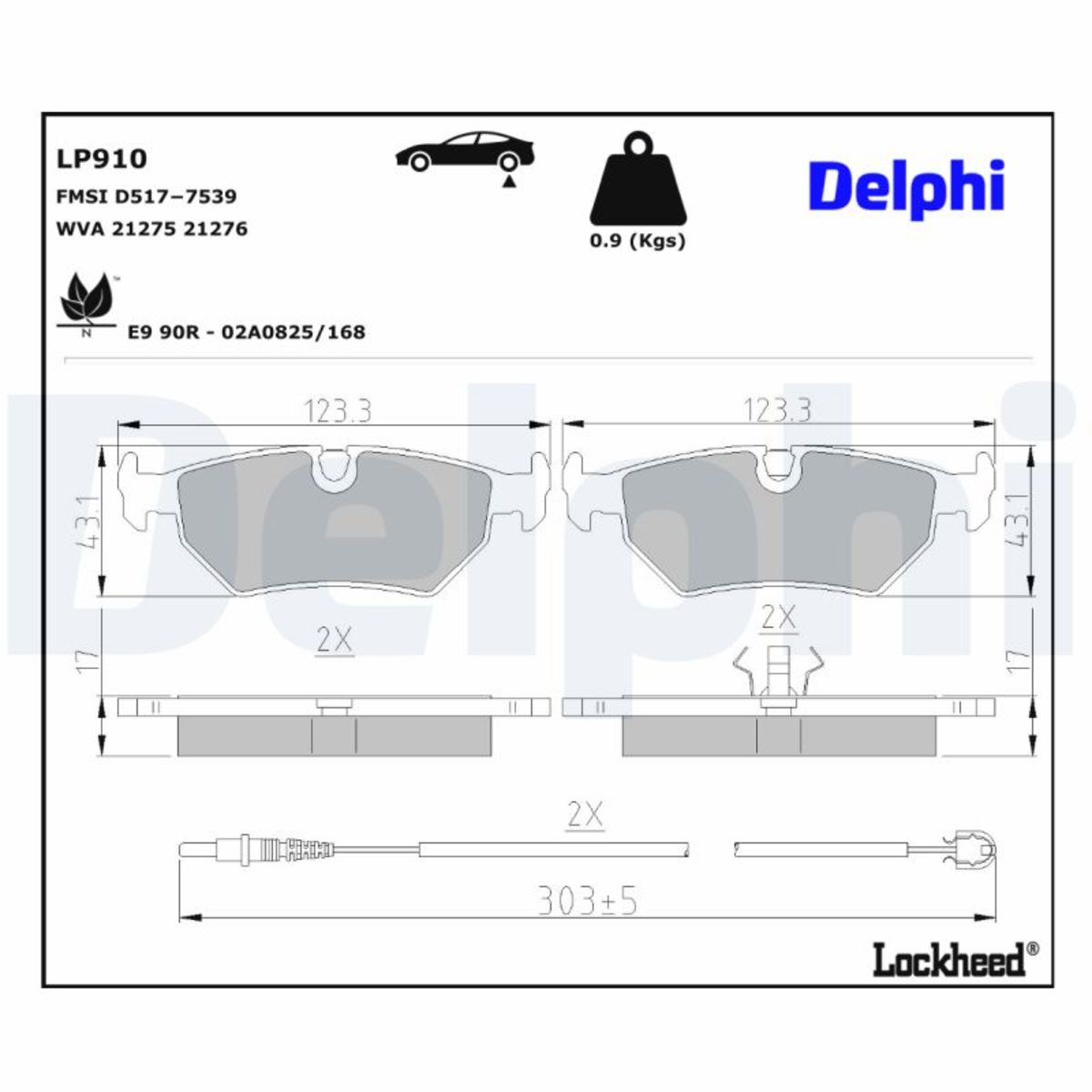 Delphi Bremsbelagsatz Lp910, Hinten
