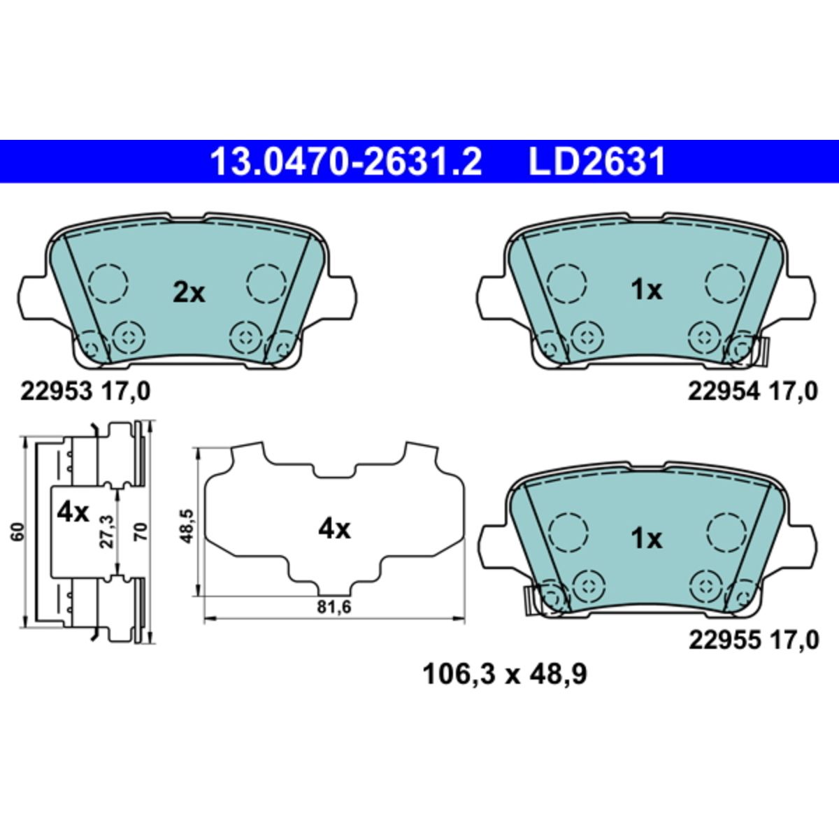 Bremsbelagsatz ATE 13.0470-2631.2, Hinten, Keramik
