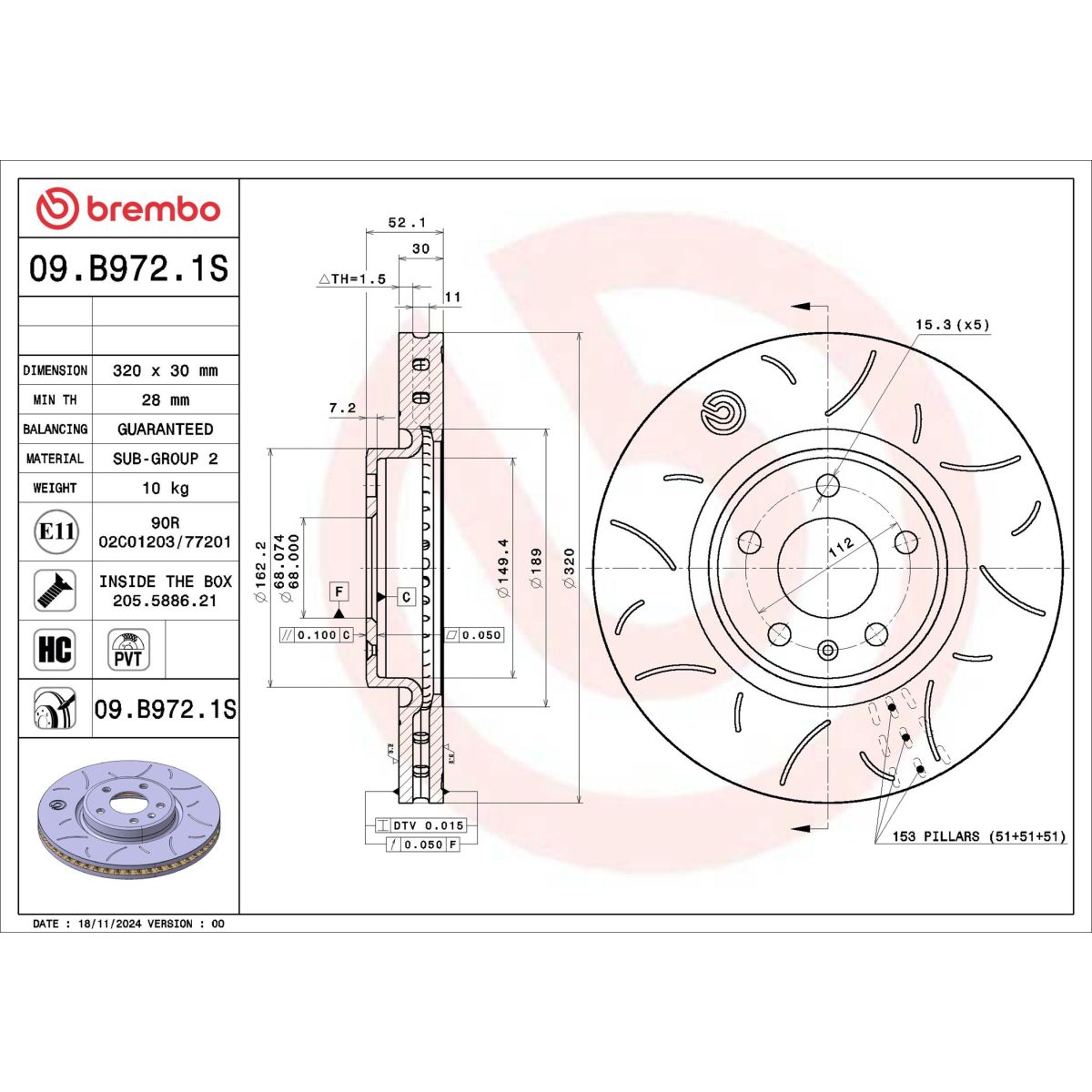 Bremsscheibe BREMBO 09.B972.1S