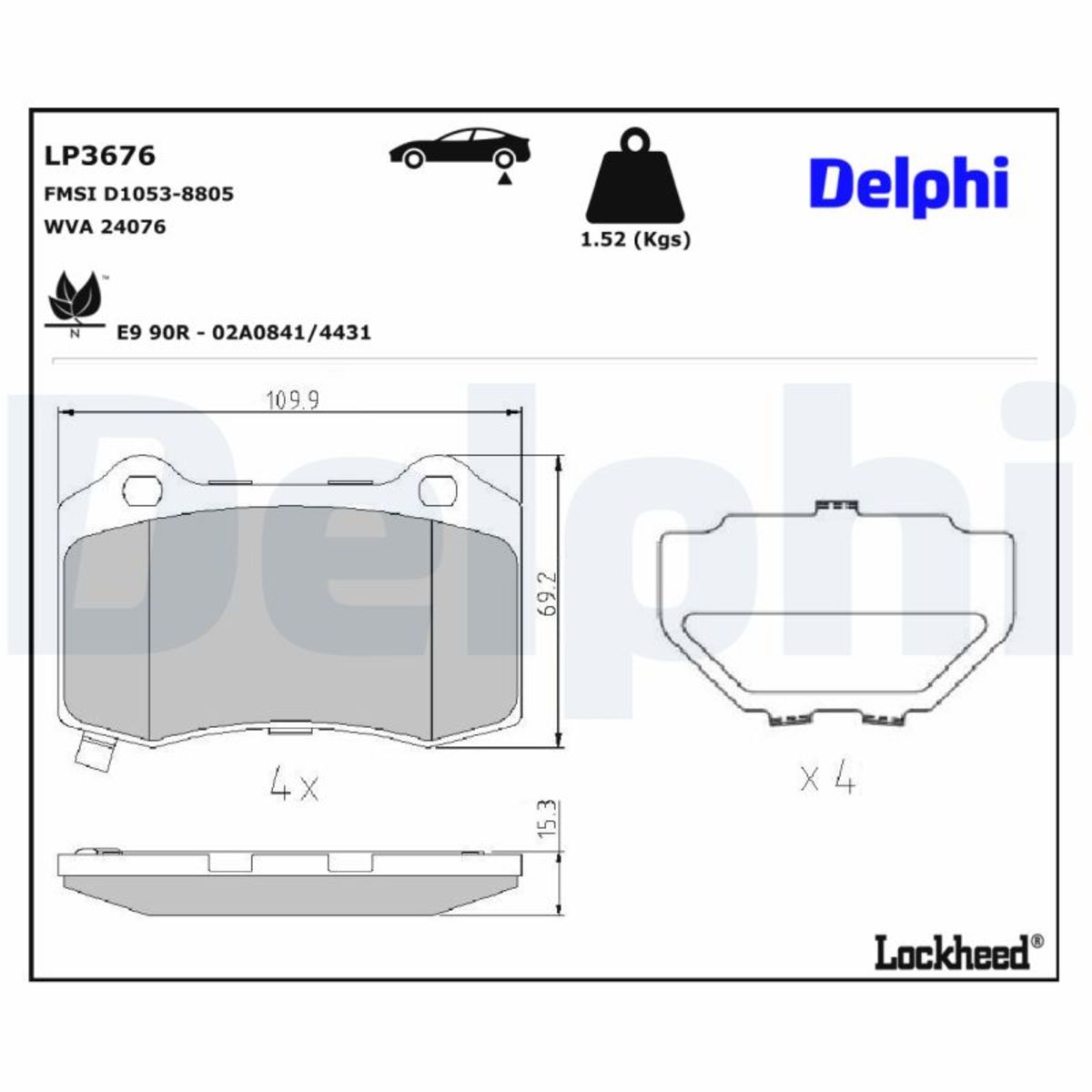 Delphi Jeu De Plaquettes De Frein Lp3676, Arrière