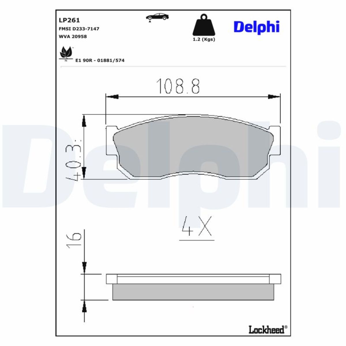 Delphi Set Di Pastiglie Freno Lp261, Anteriore