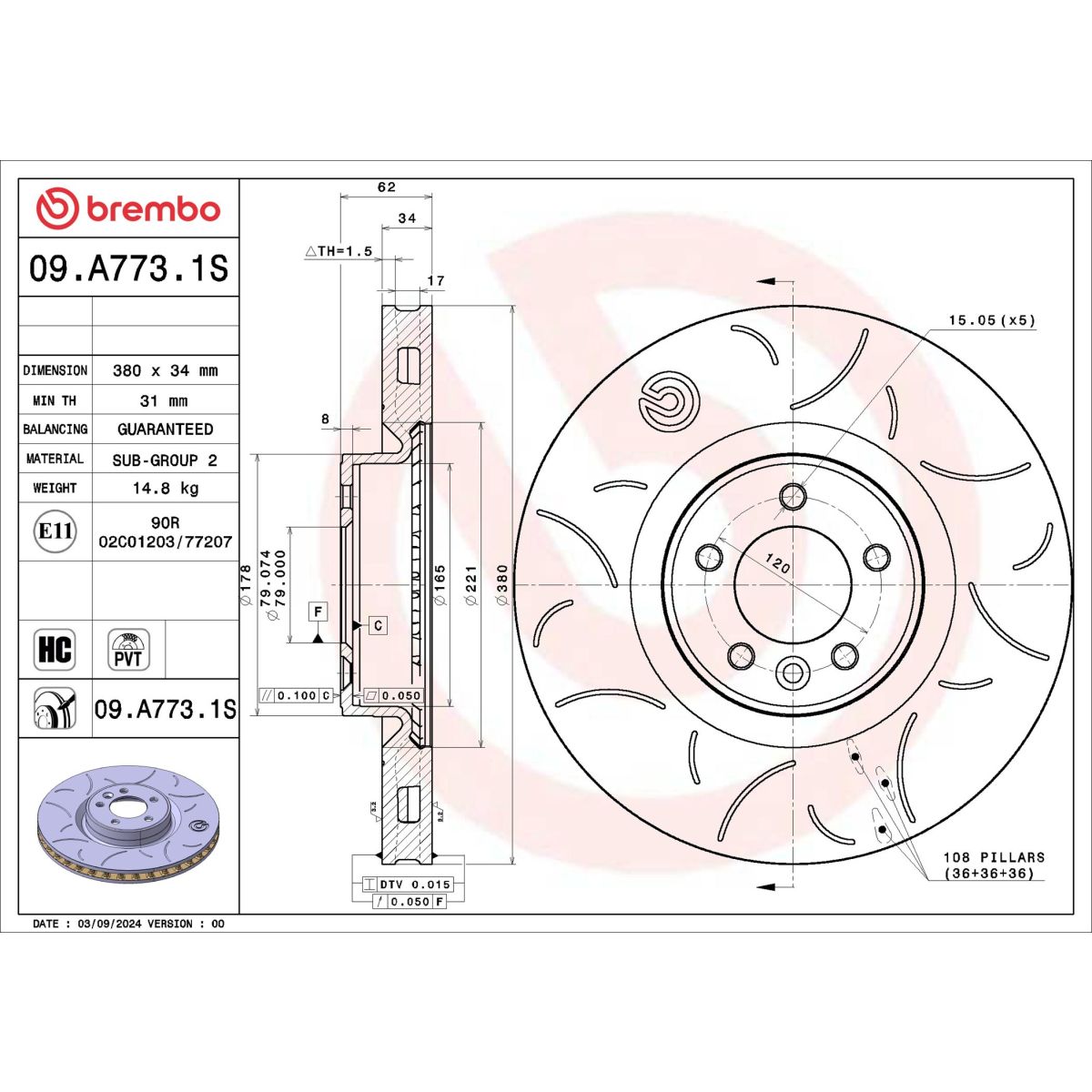 Bremsscheibe BREMBO 09.A773.1S