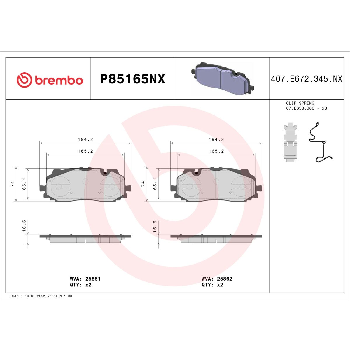 Bremsbelagsatz BREMBO P85165NX