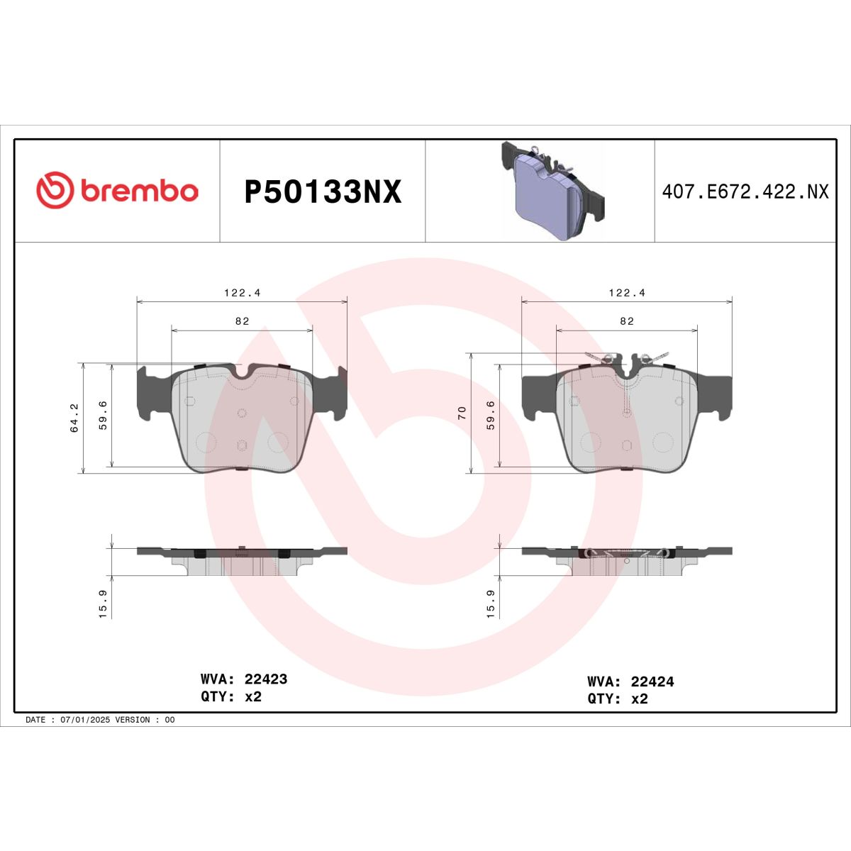 Bremsbelagsatz BREMBO P50133NX