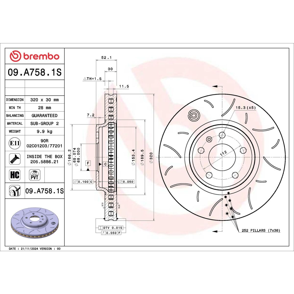 Bremsscheibe BREMBO 09.A758.1S