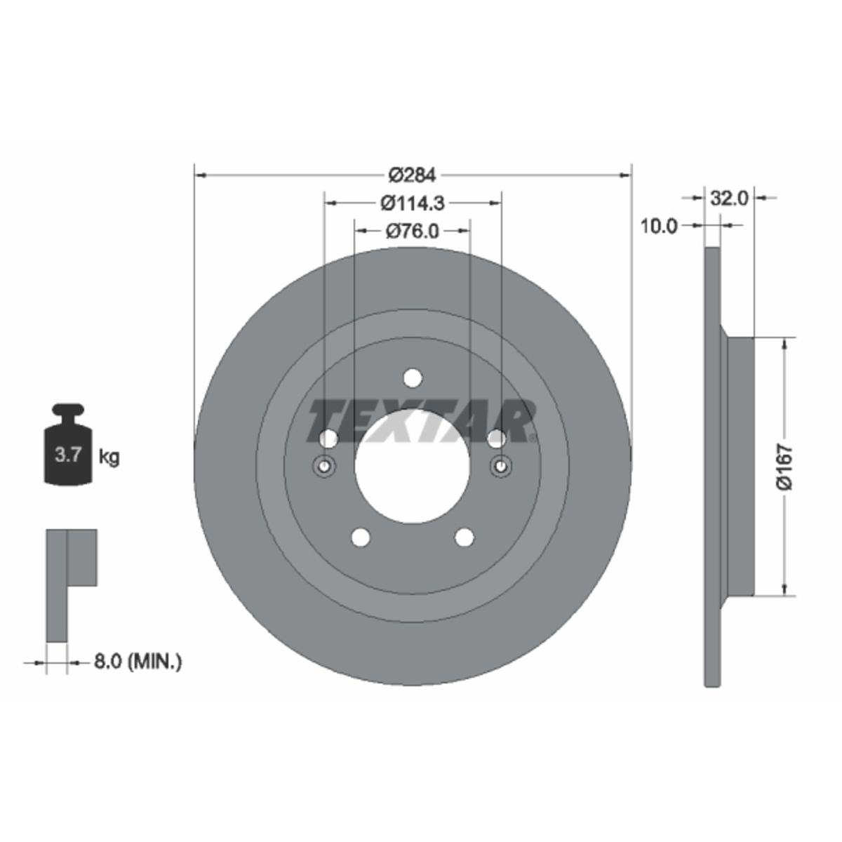 Textar Disque De Frein 92333303 Arrière, Plein, 1 Pièce