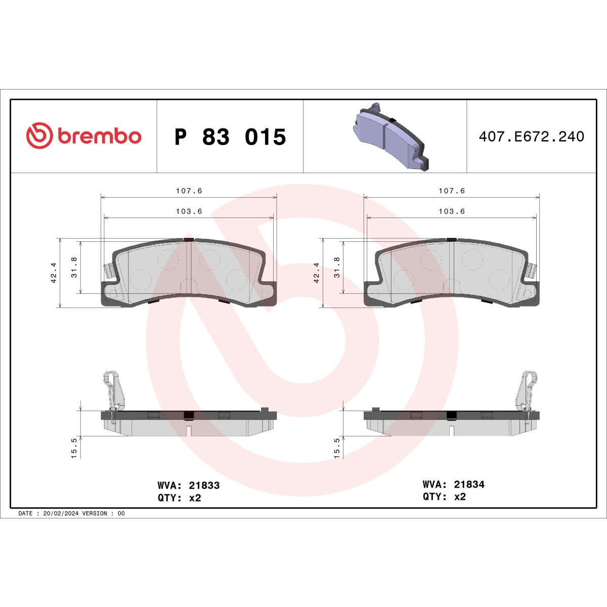 Brembo Bremsbelagsatz P 83 015