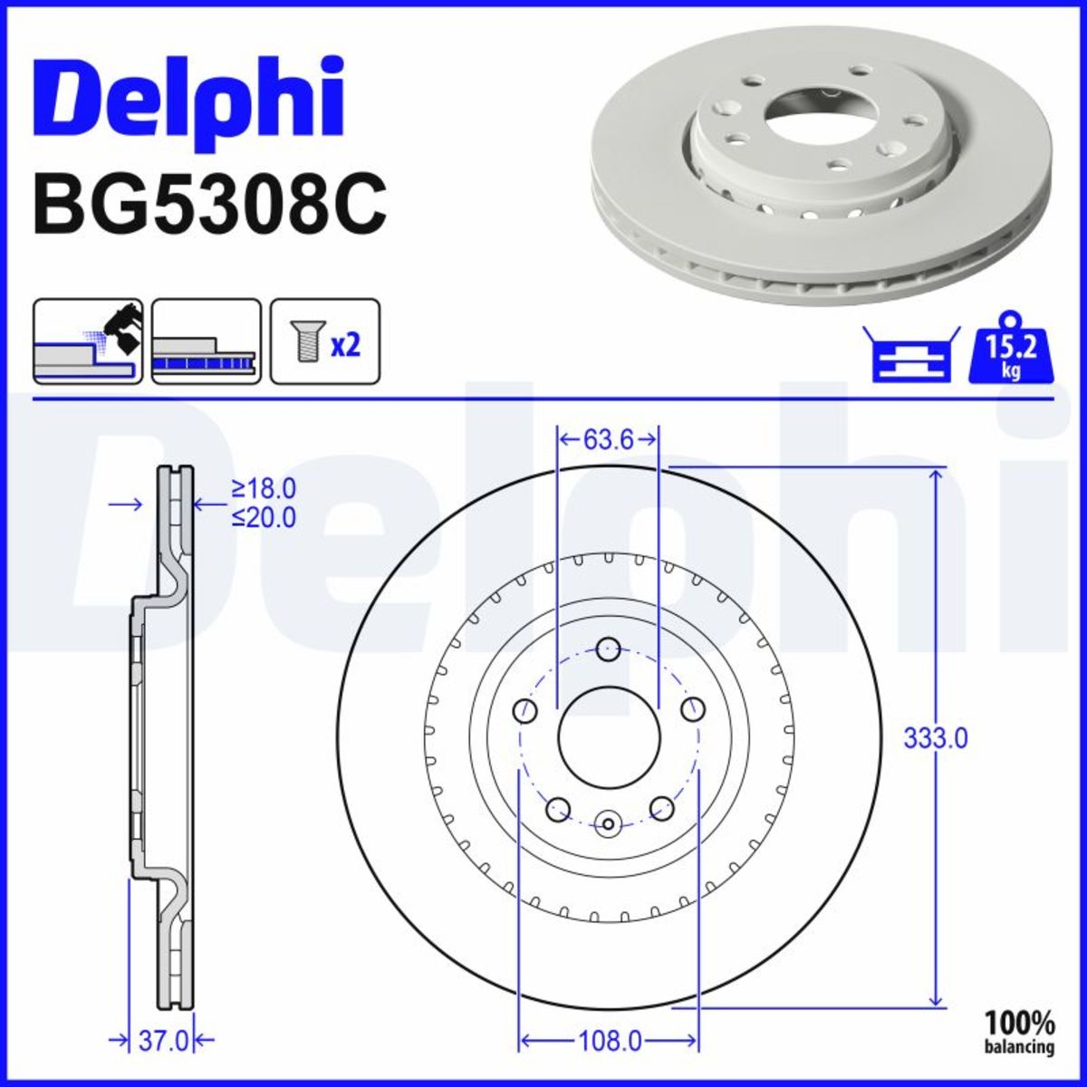 Delphi Bremsscheibe Bg5308c, 2 Stück