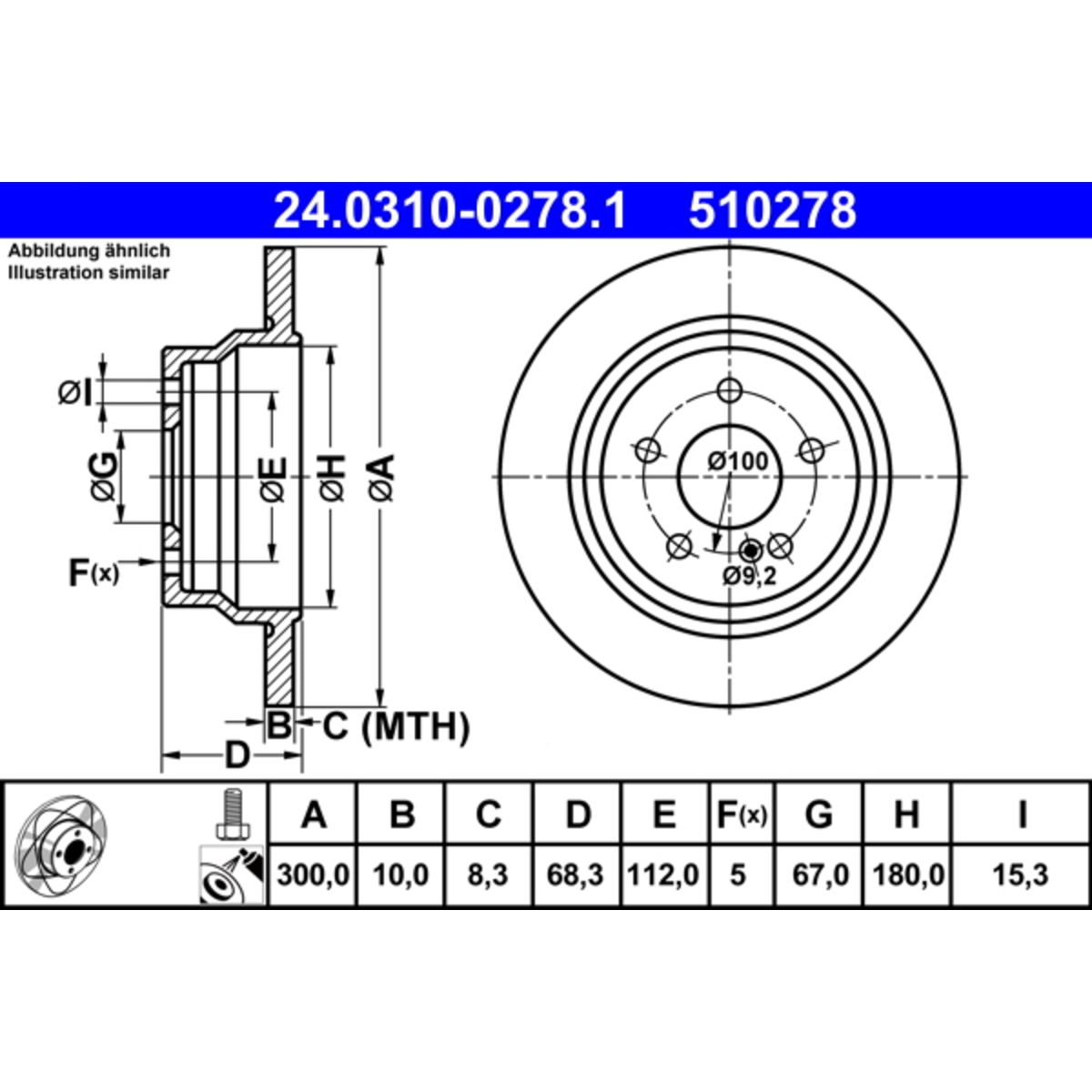 ATE 24.0310-0278.1 Disco freno Assale posteriore, pieno, rivestito, con bulloni/viti - Immagine 4