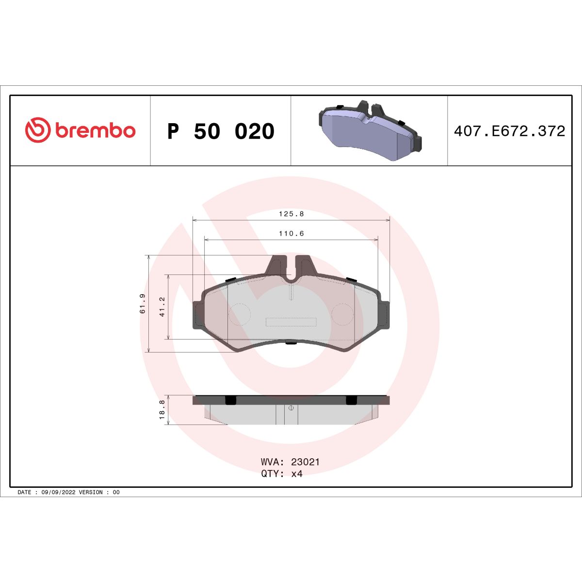 Brembo Set Di Pastiglie Freno P 50 020, Posteriore