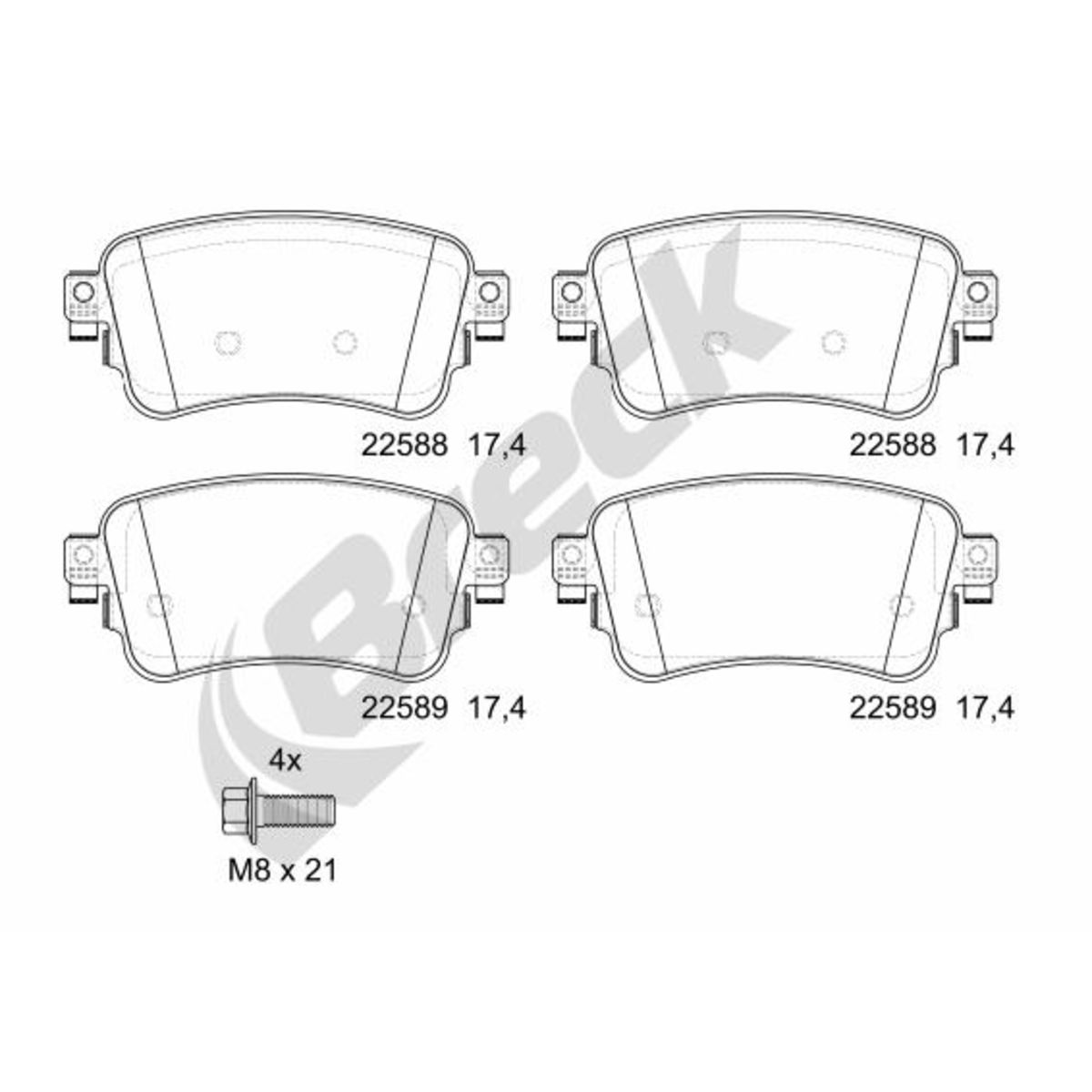 Set di pastiglie freno BRECK 22588 00 703 00, posteriore