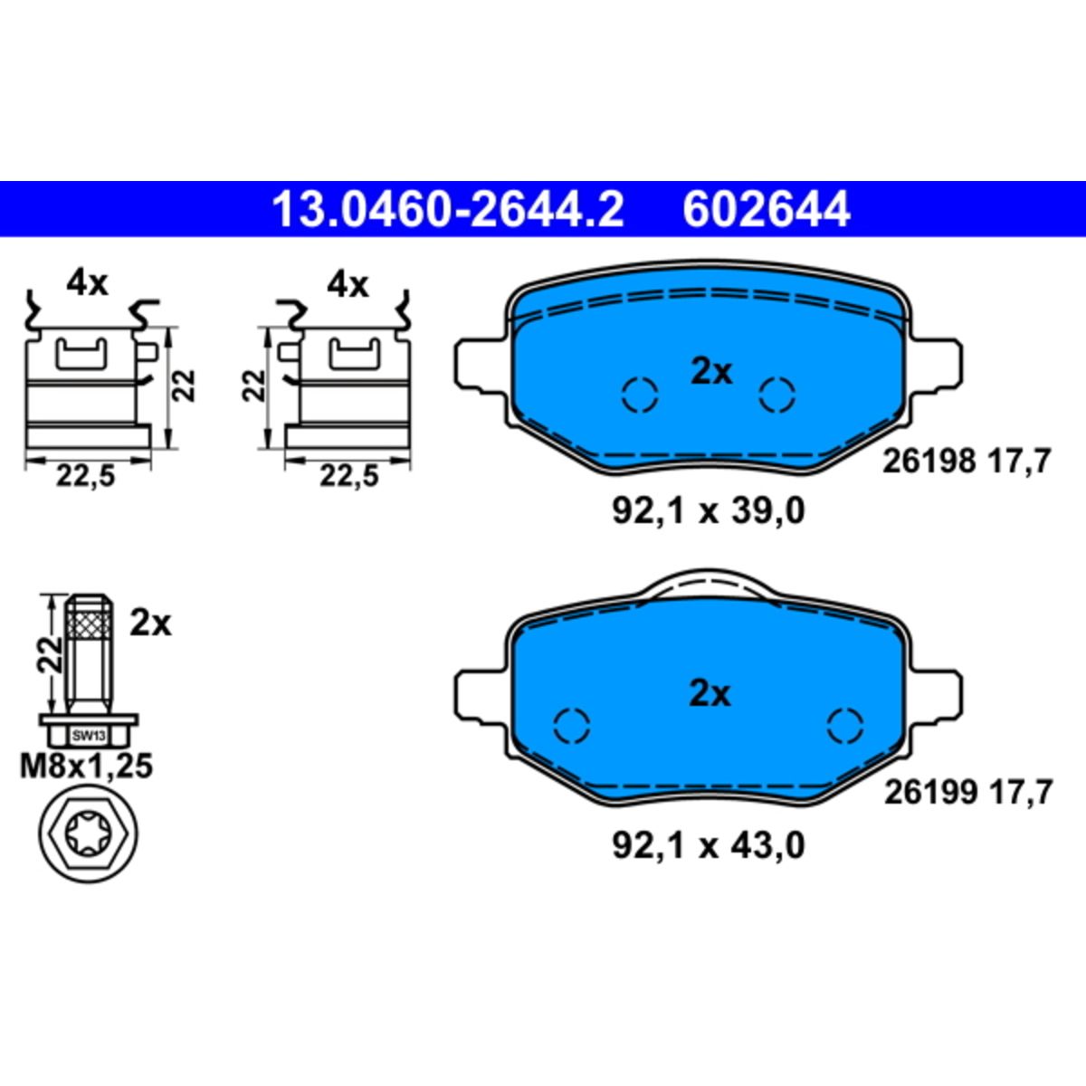 Bremsbelagsatz ATE 13.0460-2644.2, Hinten
