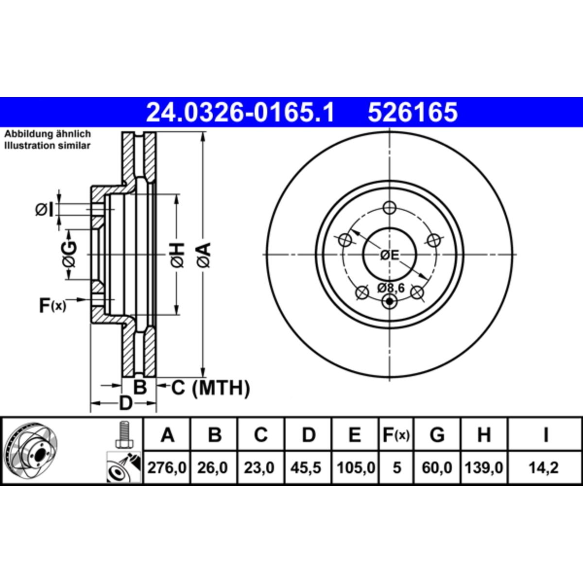 2x Disco freno ventilato 24.0326-0165.1 ATE per OPEL CHEVROLET - Immagine 5