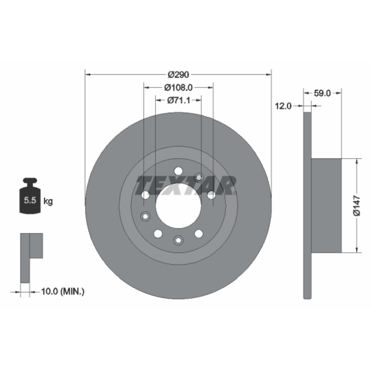 Textar Disque De Frein 92313603 Arrière, Plein, 1 Pièce