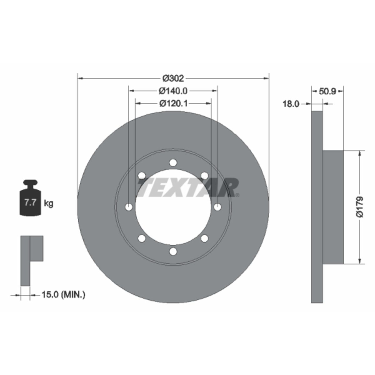 Textar Disque De Frein 92230803 Arrière, Plein, 1 Pièce