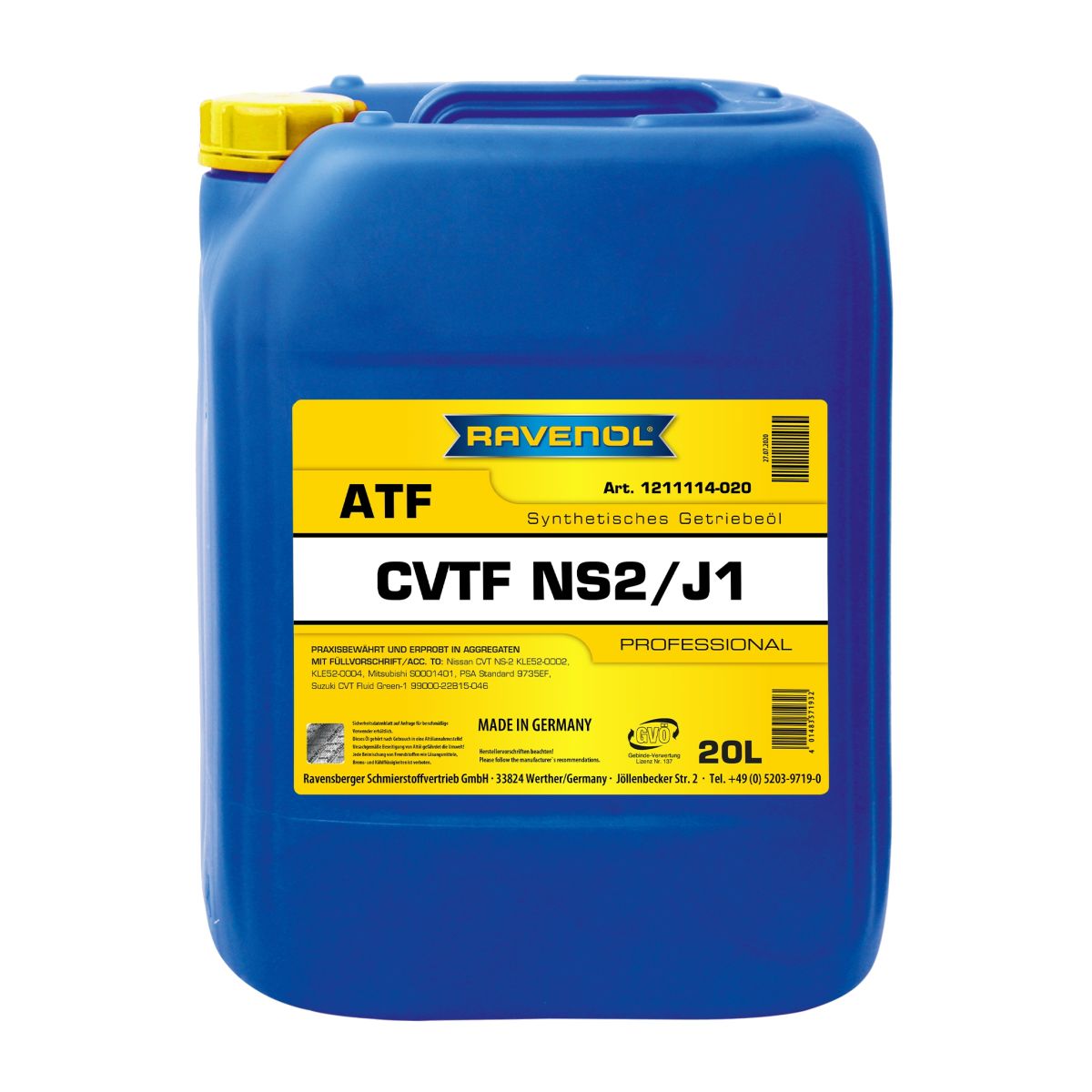 Huile de transmission RAVENOL 1211114 ATF CVTF NS2/J1 20L