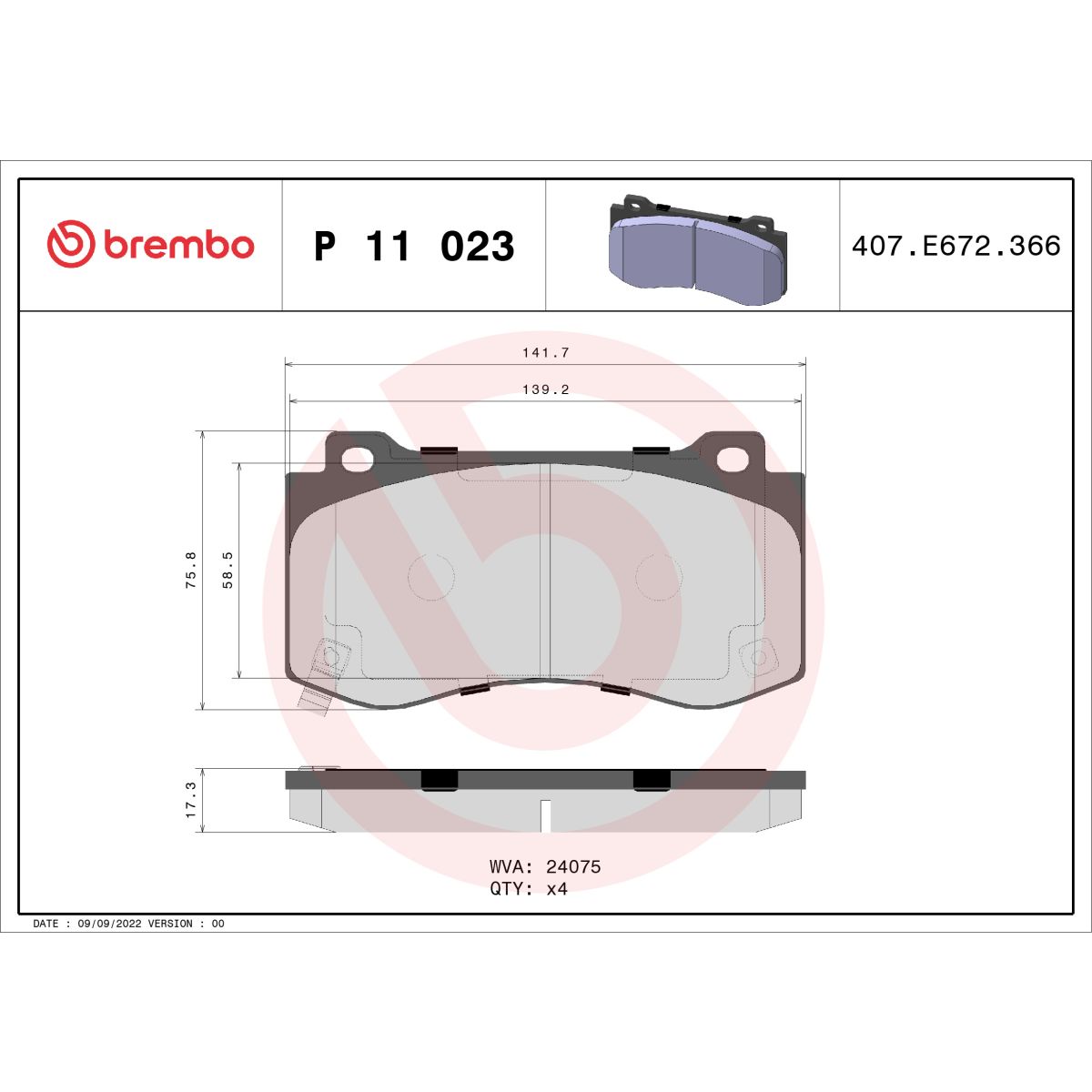 Brembo Jeu De Plaquettes De Frein P 11 023