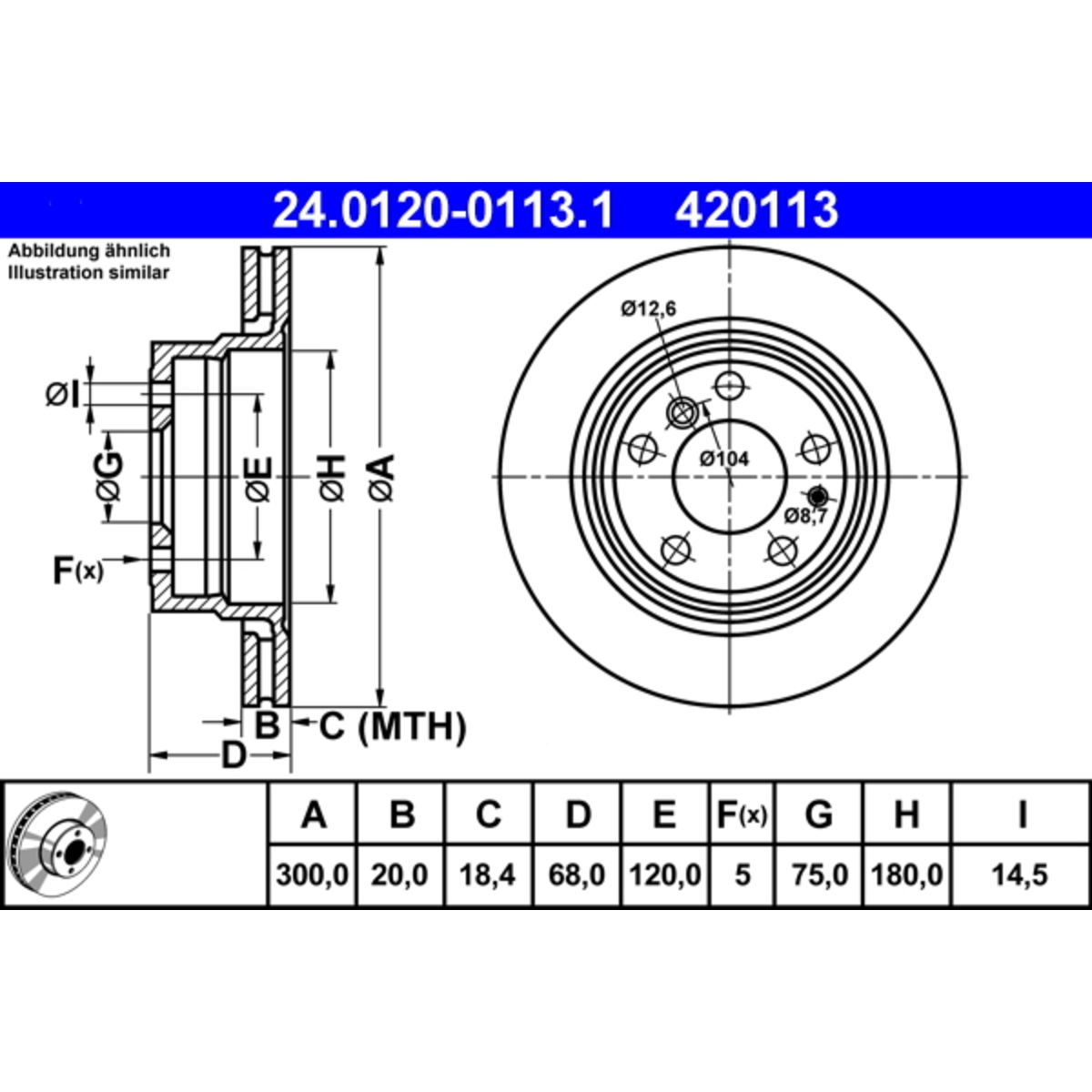 Bremsscheibe ATE 24.0120-0113.1 hinten, belüftet, hochkarbonisiert, 1 Stück