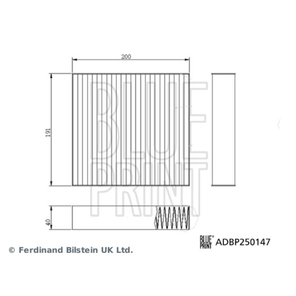 Innenraumluftfilter mit Aktivkohle BLUE PRINT ADBP250147