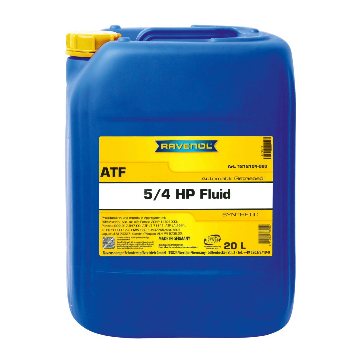 Huile de transmission RAVENOL 1212104 ATF 5/4 HP FLUID 20L