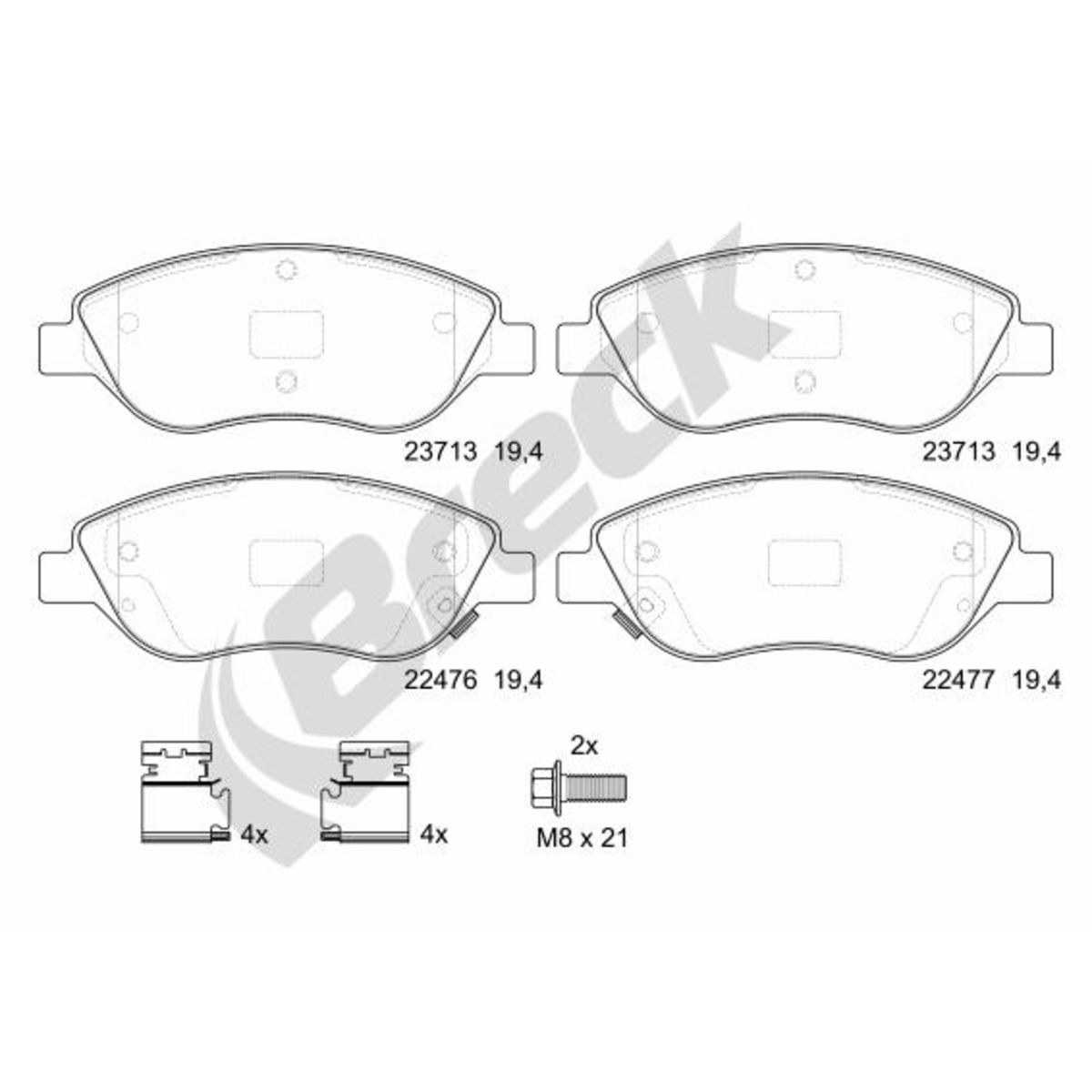 Set di pastiglie freno BRECK 22476 00 701 00, anteriore