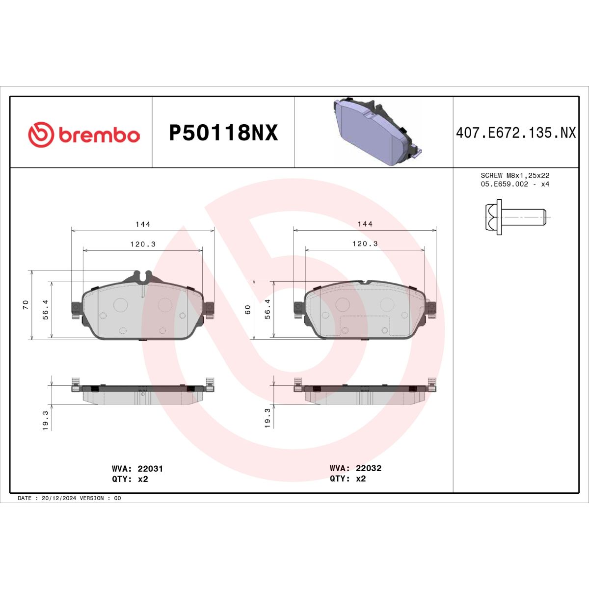 Bremsbelagsatz BREMBO P50118NX