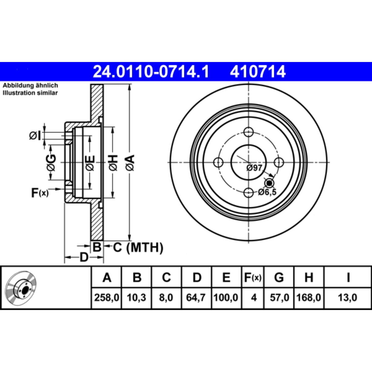 Bremsscheibe ATE 24.0110-0714.1 hinten, voll, 1 St&uuml;ck