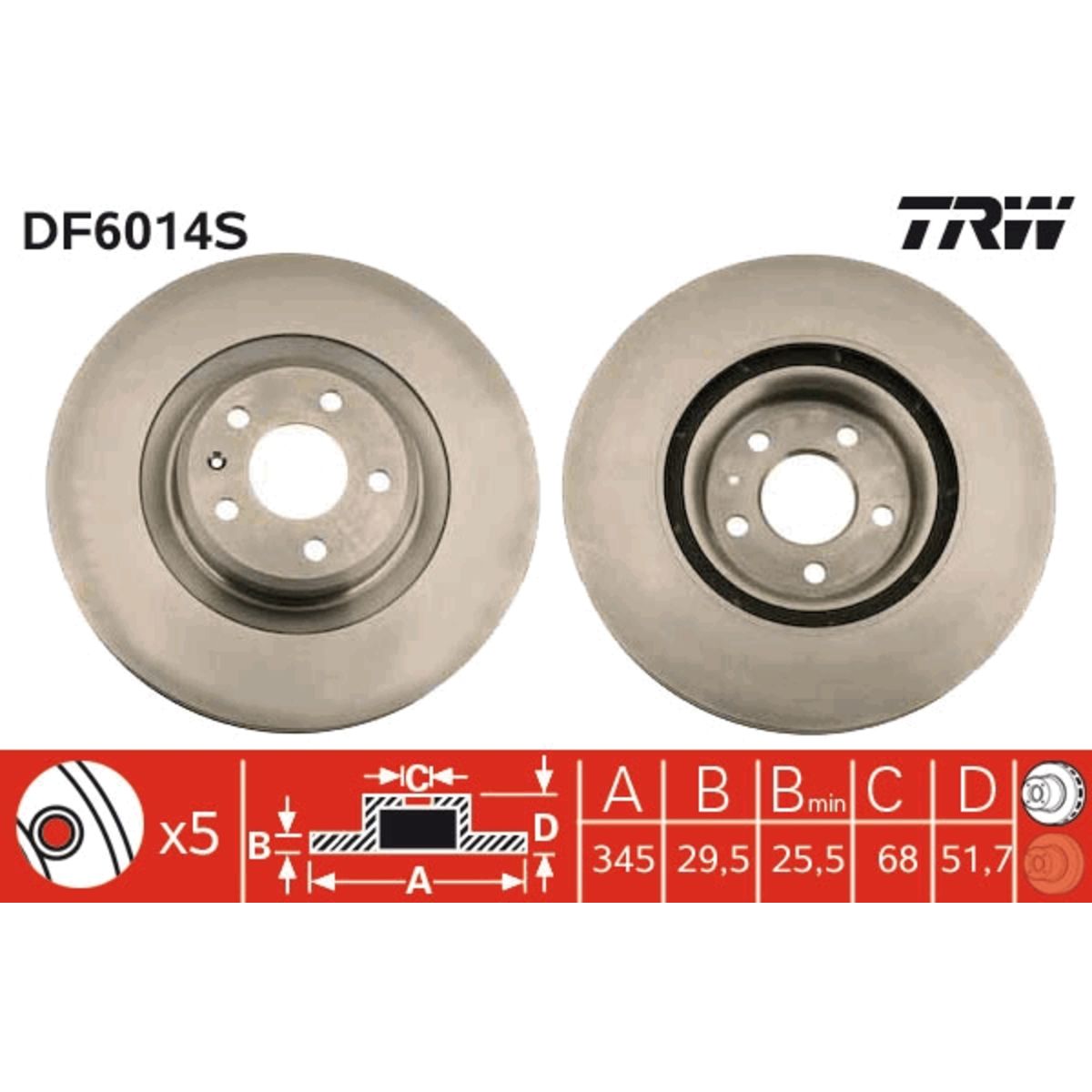 Trw Disco Freno Df6014s Anteriore, Ventilato, 1 Pezzo