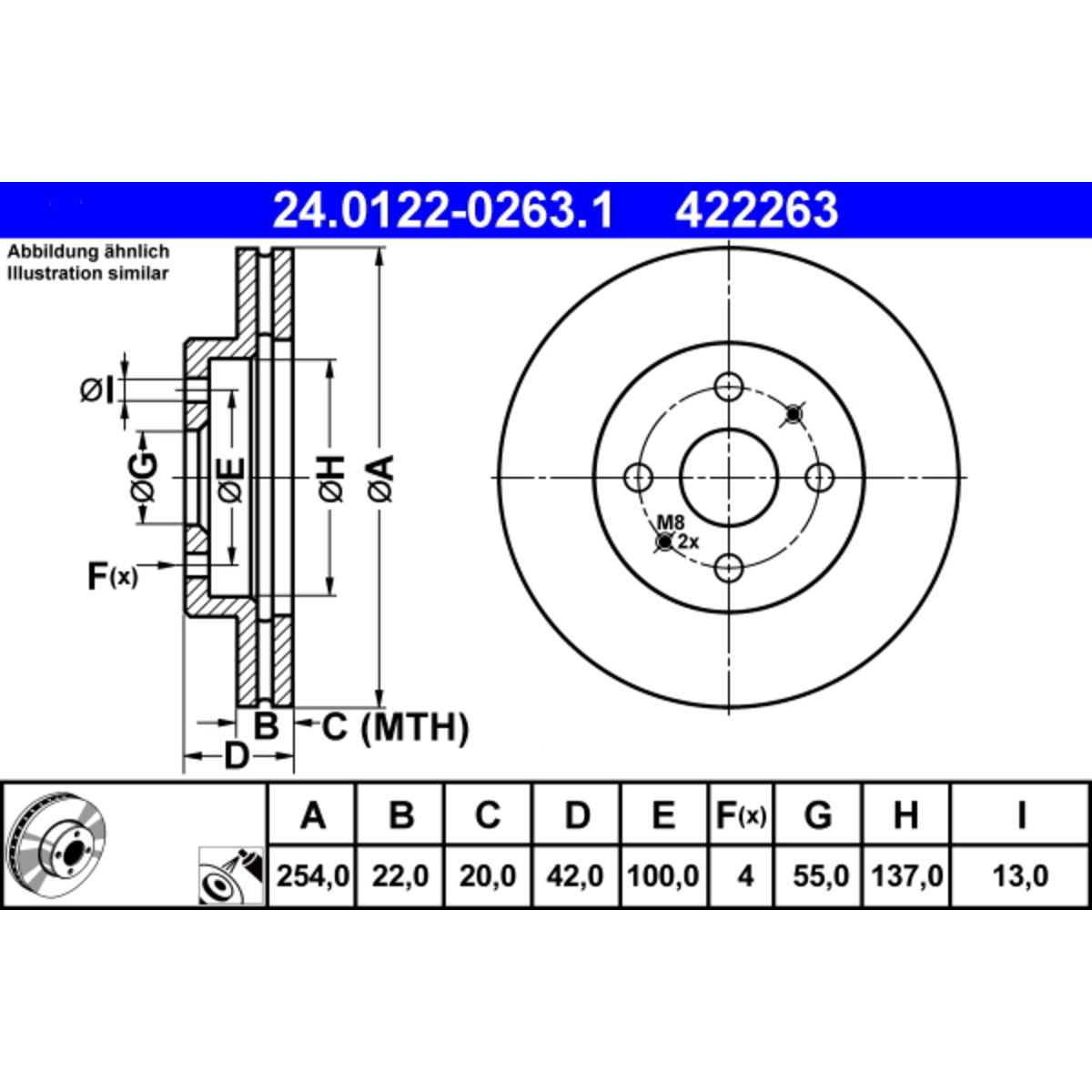 2x Disco freno ventilato 24.0122-0263.1 ATE per DAIHATSU SUBARU - Immagine 4