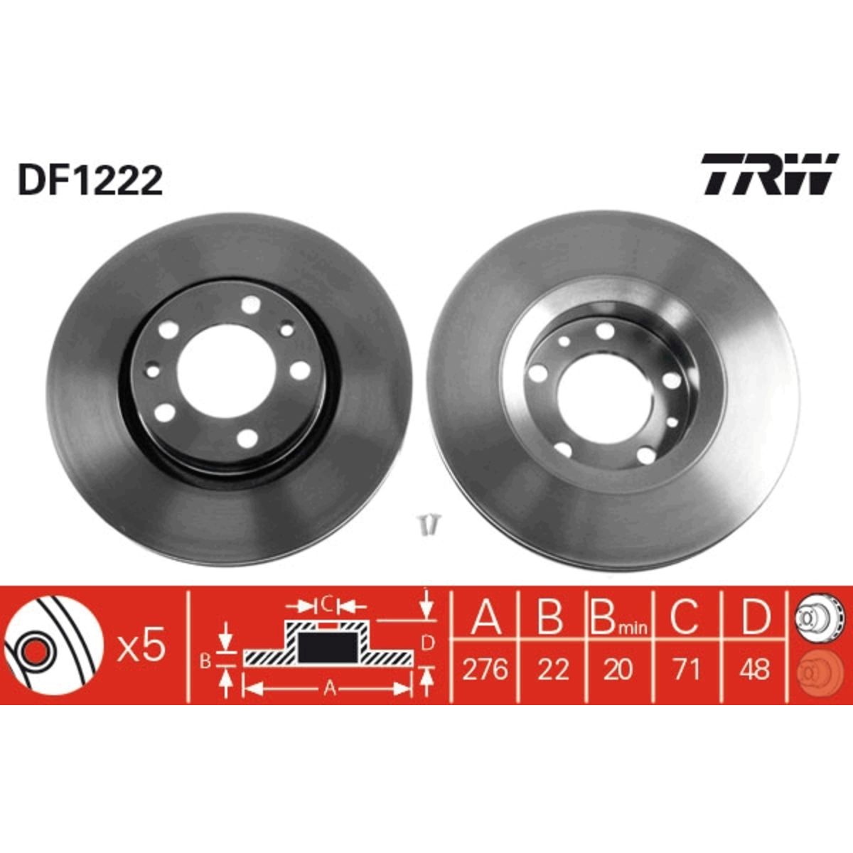 Bremsscheibe TRW DF1222 vorne, bel&uuml;ftet, hochkarbonisiert, 1 St&uuml;ck