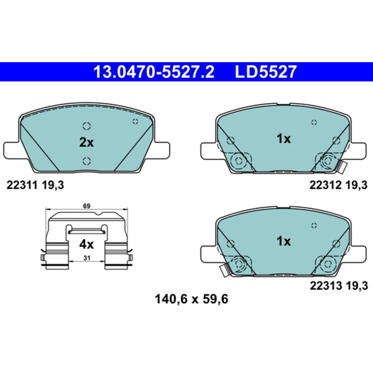 Bremsbelagsatz ATE 13.0470-5527.2, Vorne, Keramik