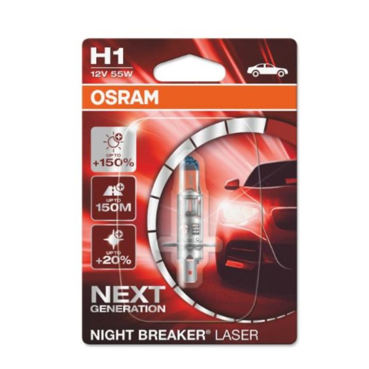 Ampoule halogène OSRAM H1 Night Breaker Laser 12V, 55W