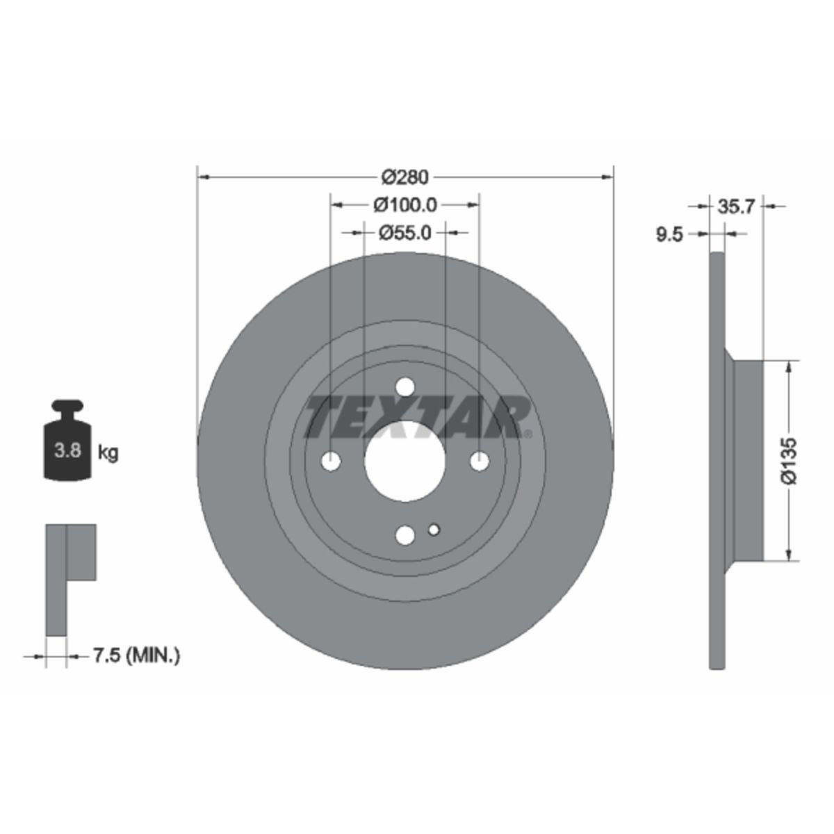 Textar Disque De Frein 92320003 Arrière, Plein, 1 Pièce