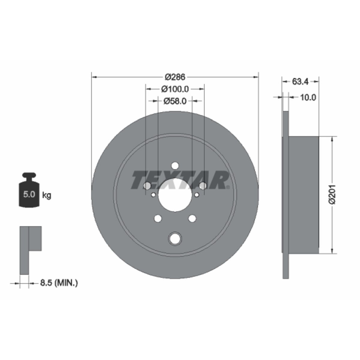 2x TEXTAR Disques De Frein Pleins Ø286 Mm Arrière Pour Toyota GT 86 Subaru - Image 5