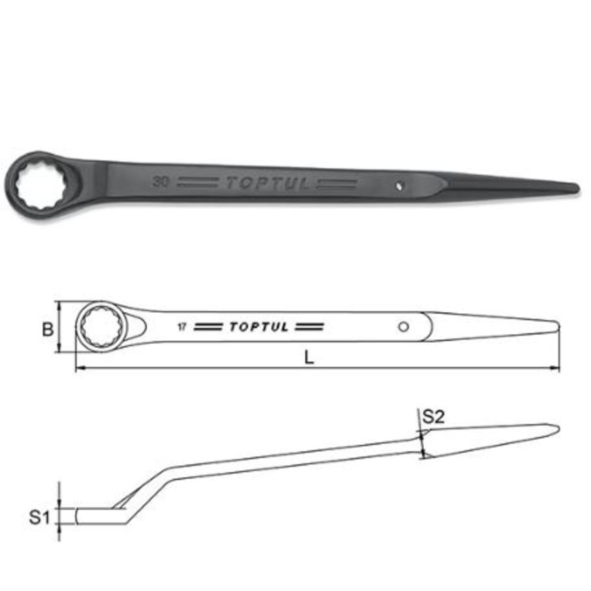 Ringschlüssel TOPTUL 58 mm, Länge: 616mm 45 Grad