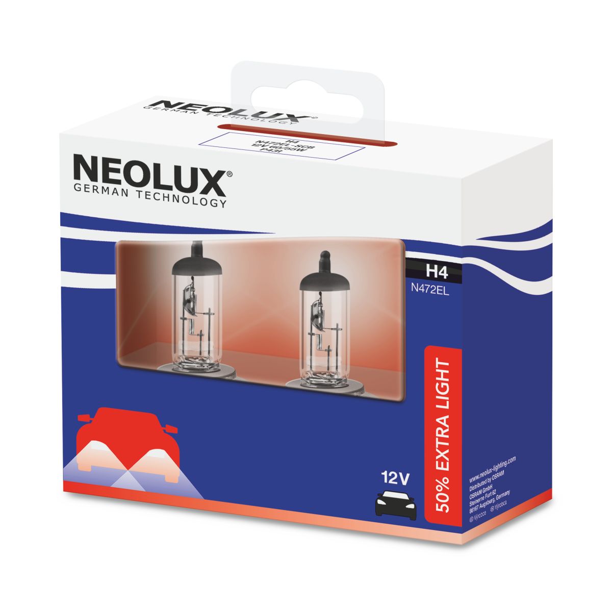 Image of Lamp Halogeen  H4 Extra Light + 50% 12V/60/55W, 2 Stuk