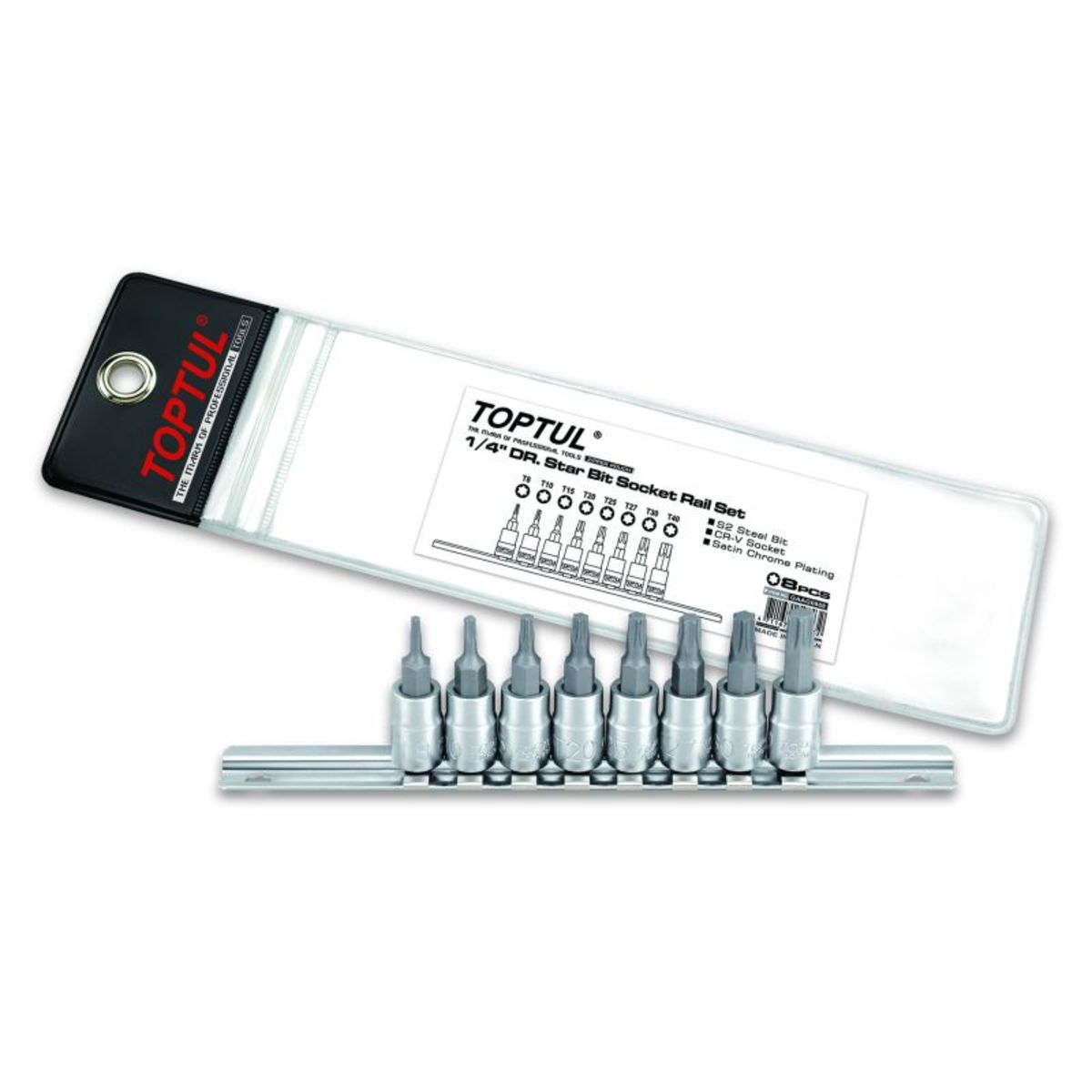 Image of TORX dopsleutelset  1/4 inch 8 Stuk T8, T10, T15, T20, T25, T27, T30, T40