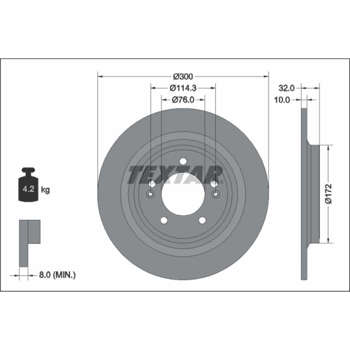 Textar Disque De Frein 92337203 Arrière, Plein, 1 Pièce