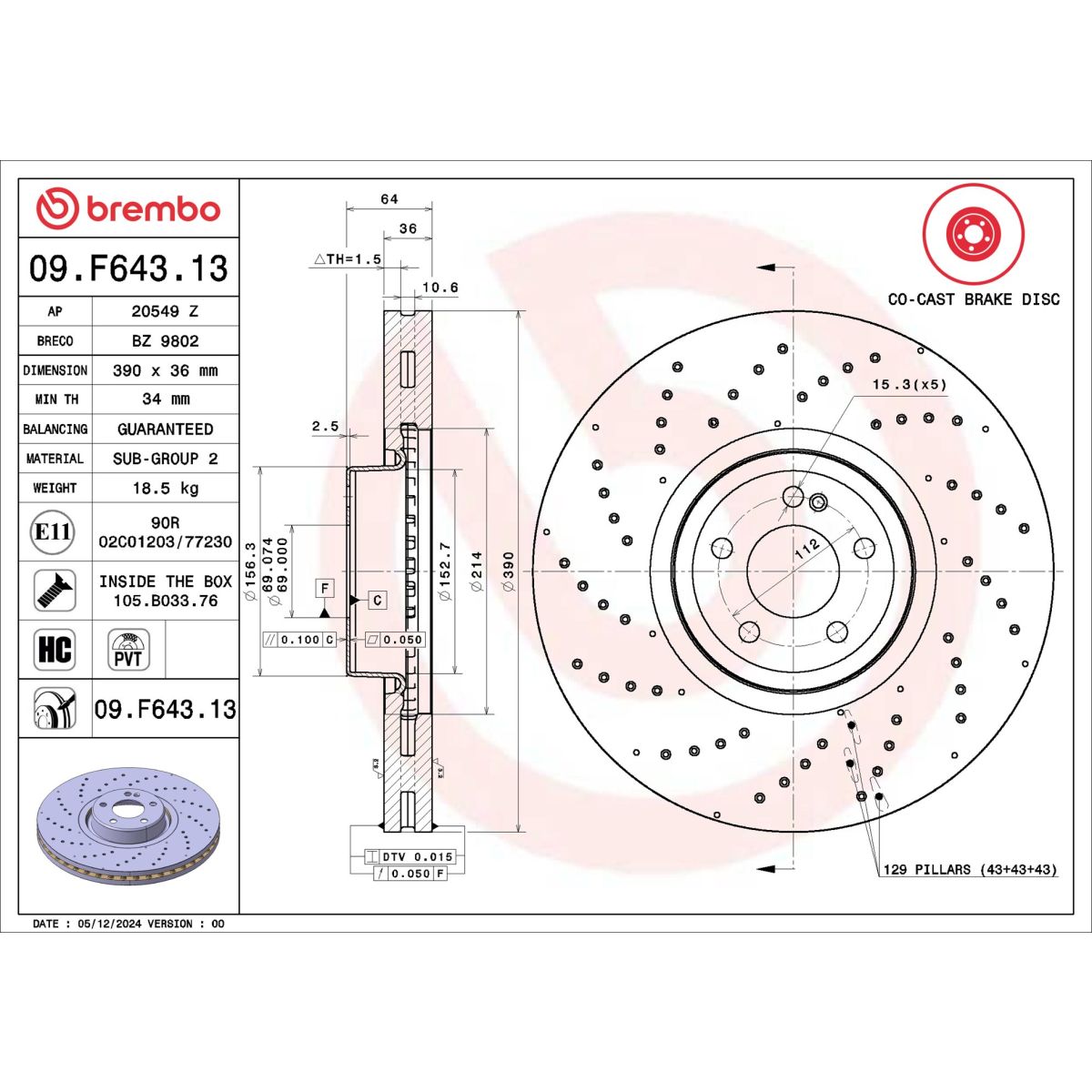 Bremsscheibe BREMBO 09.F643.13